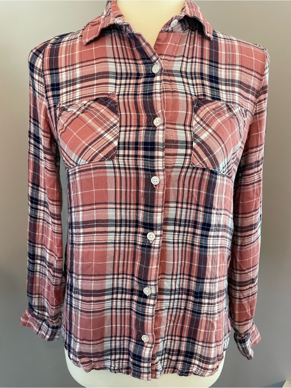 Blue Rain Pink and Navy Plaid Button-Down Shirt